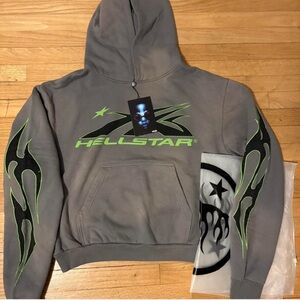 Grey and green hellstar flame hoodie